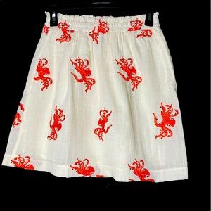 Women’s linen short skirt with octopus embroidered all over sz small S